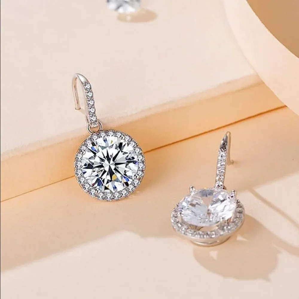 2ct Diamond 18K White Gold Earrings Leverback Womens Sterling Silver Jewelry ct_2